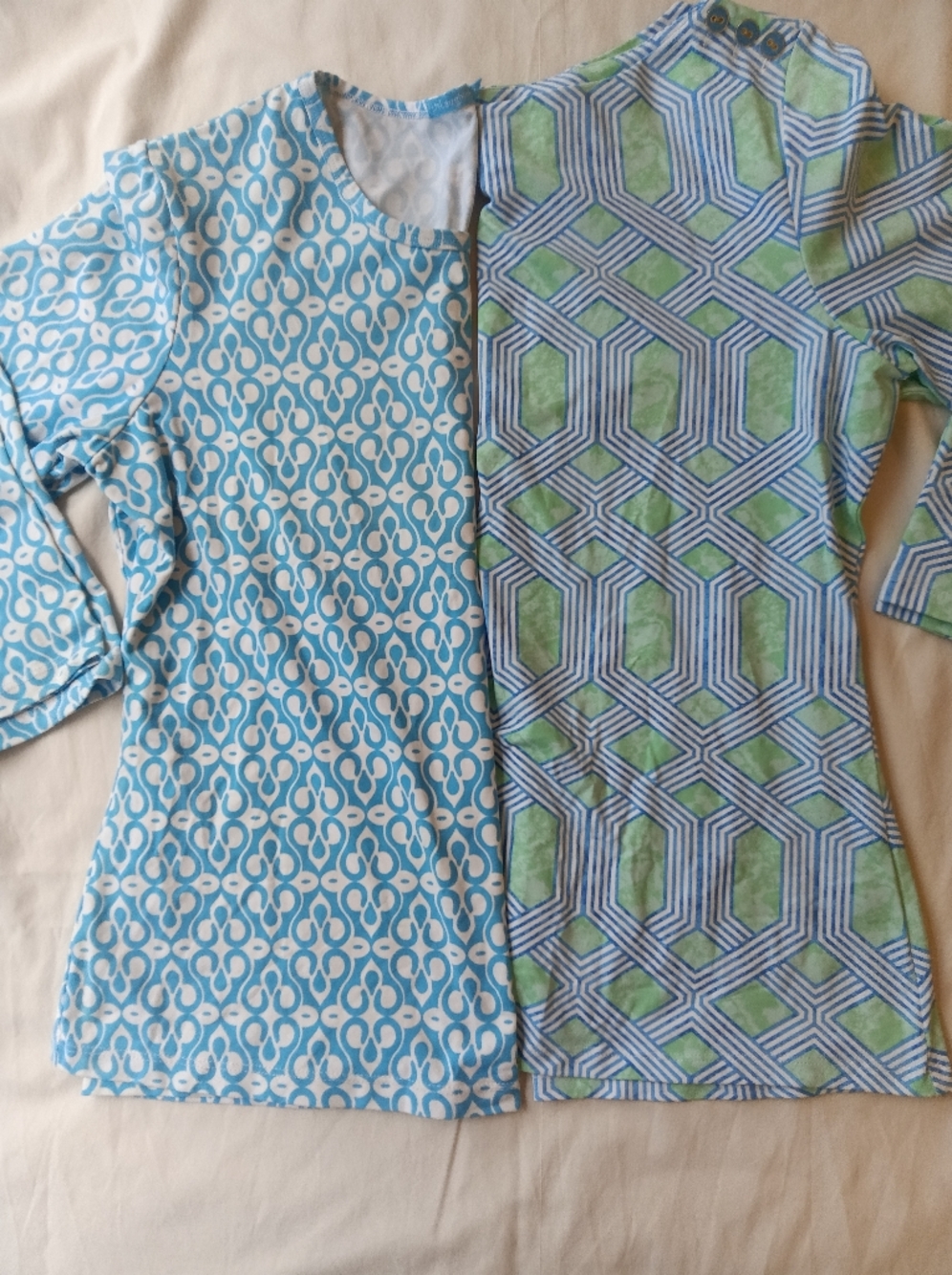J. McLaughlin 2 Top Bundle Blue/Green Geometric Print